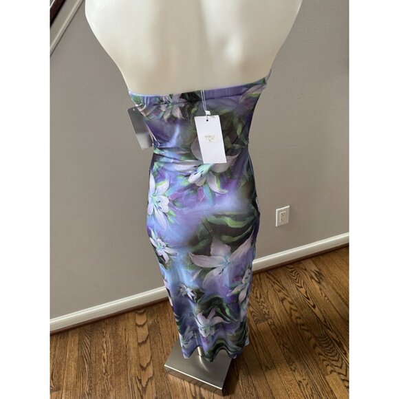 NWT BY SWAN Paris Lilac Floral Strapless Ruched Midi Dress Size Small - Picture 4 of 4